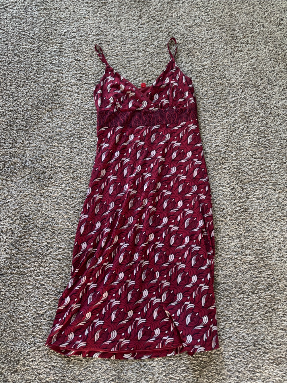 Esprit Maroon and White Printed Spaghetti Strap Dress